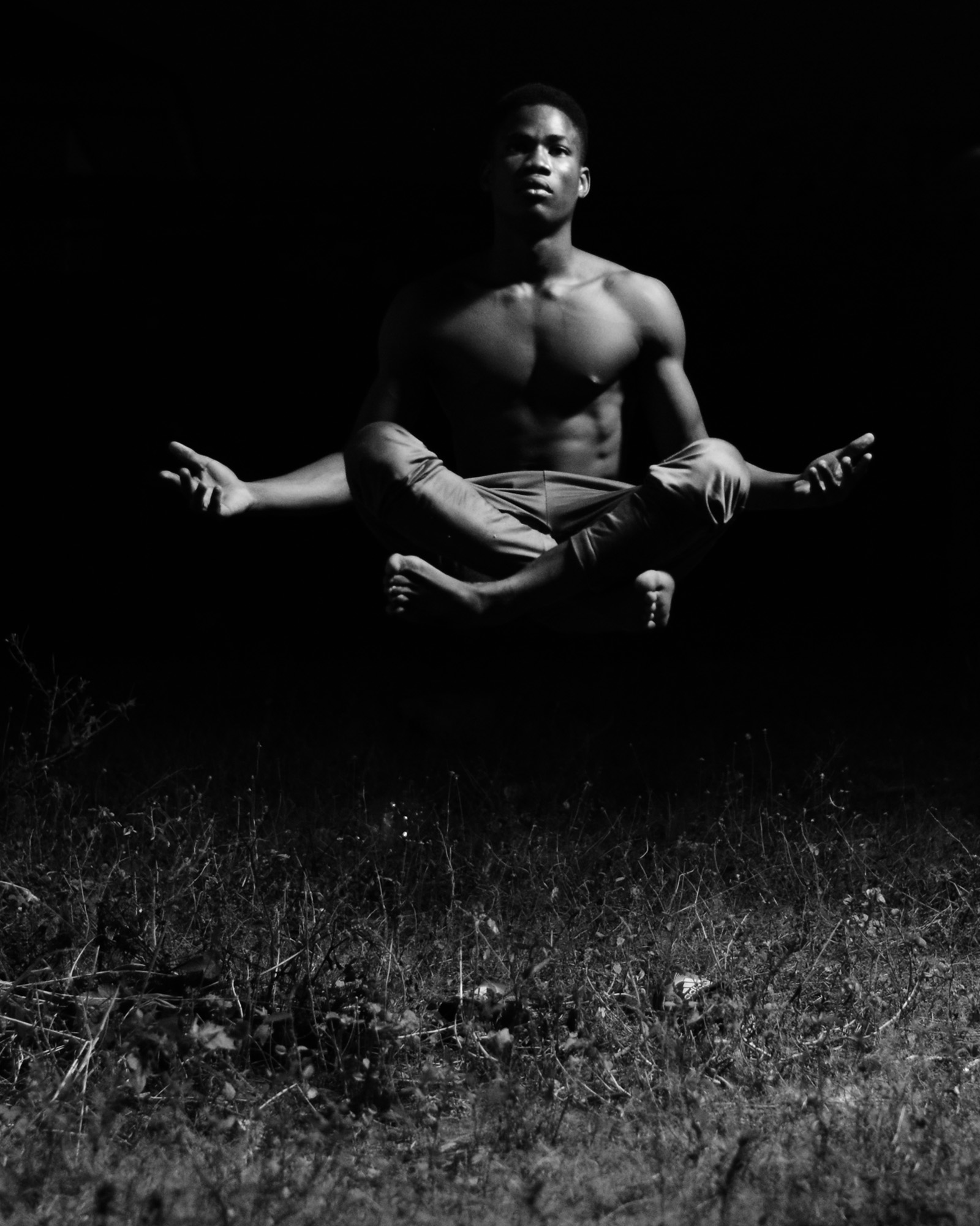 Black and white yoga pose photography